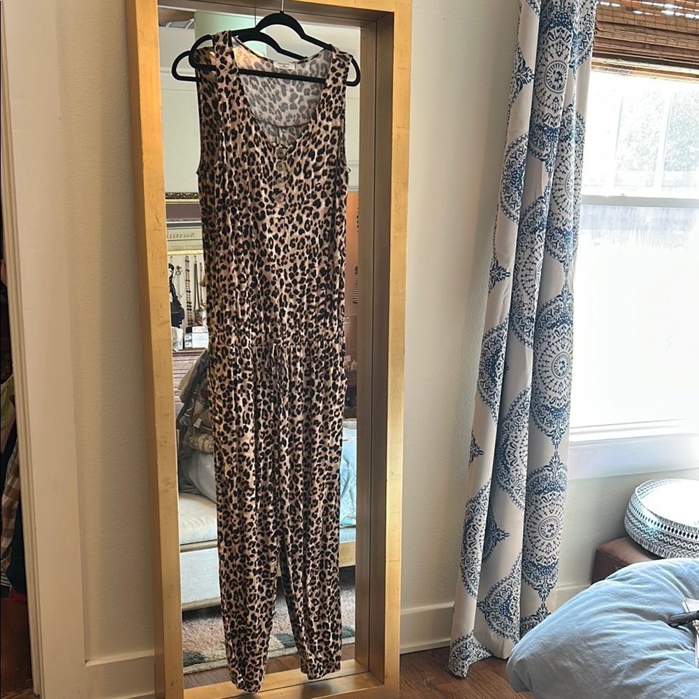Zenana Outfitters Leopard Print Jumpsuit Brown Black